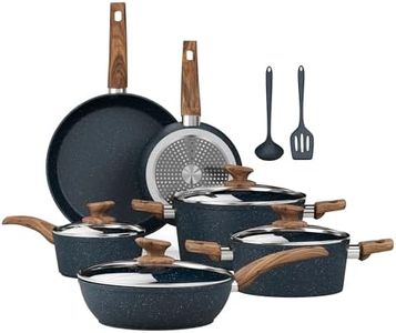 Kitchen Academy Pots and Pans Set Non Stick - 12 Piece Induction Kitchen Cookware Sets, Blue Granite Nonstick Cooking Pans Set