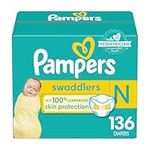 Pampers Diapers Newborn/Size 0 (< 10 lb / < 4.5 Kgs ), 136 Count - Swaddlers Disposable Baby Diapers (Packaging May Vary)