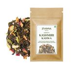 Zyanna Kashmiri Kahwa - Premium Green Tea with Cardamom, Cinnamon, Clove, Black Pepper, Almonds, Rose Petals (100g-50 Cups) 100% NATURAL SPICES