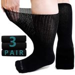 ZFSOCK Diabetic Socks for Men Extra Wide Soft Top for Swollen Feet Ankles Leg Hospital Socks with Grips Non-Binding Gentle Grip Non-Elastic Loose Fitting Edema Socks Black 3 Pairs 12-14