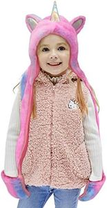 Gifts Treat Kids Unicorn Winter Hat with Scarf Plush Novelty Animal Hat 3 in 1 Multi-Functional Hat, Scarf and Mittens(Purple,M)