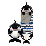 Happy Nappers Kids Sleeping Bag - Black Shark - Plush Toy, Comfy Sleeping Bag & Fluffy Pillow All in One - Lovely Birthday Gift - Great for Playtime, Naptime, Sleepovers & Travelling - Ages 7+