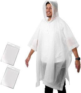 ANYOO Lot de 2 Ponchos de Pluie Imperméables en PEVA Réutilisables avec Capuche à Cordon de Serrage pour Festival, Camping, Randonnée, Voyage, Blanc, Taille Unique