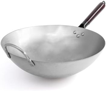 joeji's Kitchen Carbon Steel Wok 35cm - Round Bottom - Detachable Wood Handle - Traditional Hand Hammered Style - Commercial Grade - Heavy Sturdy Chinese Frying Pan Wok - Perfect for Asian Dishes