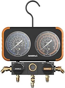 NAVAC N2A4 Manifold Gauge | Class 1.0 Accuracy | Impact-Resistant HVAC Gauge | Aluminum Body and Rubber Cover | Easy-to-Read Analog Display | Folding Hook | 1 Year Warranty