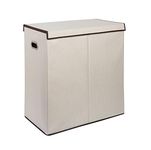 1 Click Buy, Laundry Basket, with Lid, Large, Double Laundry Basket, Hamper, Sorter with Bags, 2 Dividers, Foldable with Mesh Pockets for Bedroom, Clothing Organization, in Grey Black or Beige (Beige)