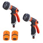 garbnoire Plastic 8 In 1 Heavy Duty Hose Nozzle Water Spray High Pressure For Gardening, Flower, Plants, Lawn| Multi Functional Cleaning, Showering Pet & Wash Cars (8 Pattern Orange Gun, (Pack Of 2))