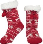 BenSorts Womens Slipper Socks Warm Cozy Fuzzy Winter Thick Stocking Stuffer Christmas House Socks with Non-Slip Grippers for Ladies Cute Gifts Christmas Red