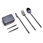 Outlery | Portable & Reusable Stainless Steel Travel Cutlery Set (Black) - Includes Travel Case for Easy Transport