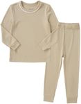 pureborn Baby Pajamas Set Pjs - Little Boy Long Sleeve Snug Fit Cotton Sleepwear 2pcs Khaki 12-18 Months