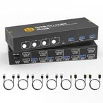 GREATHTEK 4 Port KVM Switch HDMI Dual Monitor with 3 USB 3.0, KVM Switch 4 Computers Box 4K@60Hz, KVM Switches Button Switch, 4 Computer KVM 2 Monitors with 2 HDMI Cables and 4 USB Cable