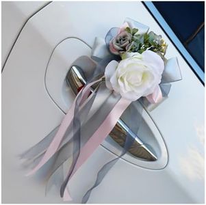 Pmnzdy 4pcs Car Bows Wedding Artificial Flower Car Decoration Rear View Mirror Door Handle Flower Bow Decoration Simulation Flower Wedding Car Decoration Car Bows for Wedding Party Grey