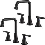 Bathroom Faucet 3 Hole, Matte Black Bathroom Sink Faucet with Drain Assembly and Supply Lines, Square Spout Widespread Bathroom Faucet for Bathroom Vanity RV Outdoor, 2 Pack