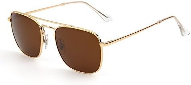 Retro Square Aviator Sunglasses Premium Glass Lens Flat Metal Eyewear Men Women (Gold/Brown)