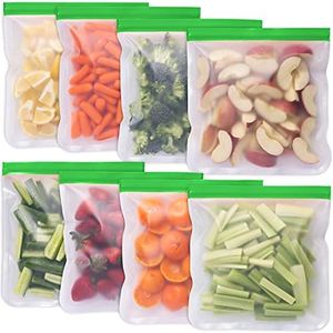 Greenzla Reusable Gallon Bags - 8 Pack - EXTRA THICK Reusable Freezer Bags - BPA Free, Easy Seal & LEAKPROOF Food Storage Bags for Marinate Food, Fruits, Sandwich, Snack, Meal Prep, Travel Item