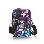 Multifunction Travel Phone Pouch Portable 3 Layers Zipper Closure Waterproof Nylon Wristlet Bag Clutch Handbag Purse Cash Keys Smartphone pouch Holder (Flower)