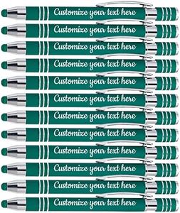 DEZUNTU Stylos personnalisés avec votre logo ou texte personnalisé Lot de 12 en vrac pour les entreprises, les fêtes et les événements, stylet capacitif 2 en 1 et stylo à bille