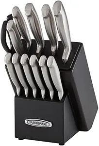 Farberware Self-Sharpening 13-Piece Knife Block Set with EdgeKeeper Technology, High Carbon-Stainless Steel Kitchen Knives, Razor-Sharp Knife Set with Wood Block, Black