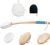 360 Essentials Body Care Set 9pcs / Back Lotion Applicator Easily apply lotions, oils, creams and gels / Long Handle connects to brushes / Dry Brush Natural Boar Bristles / Exfoliating Face Scrub Mitt , Wet & Dry Brush Scrubber for Shower & Cellulite Lymphatic Massage Brush