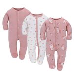 3 Pack Baby Romper Jumpsuit Boys Girls Pajama One-Piece Jumpsuit Onesie Overalls Outfits for Newborn 0 to 7 months (56, Pink)