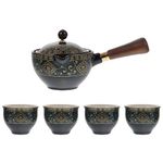 Ceramic Chinese Gongfu Tea Set: Rotating Tea Pot with 4 Cups Teapots with 360 Rotation Tea Maker Infuser Side Handle Teapot Portable Tea Ware for Home Outdoor Office Black