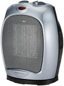 Amazon Basics Oscillating Ceramic Space Heater, Portable Heater for Indoor Use, for Office and Home, With Overheat and Tip-Over Protection, Thermostat, 1500W, Silver, 7.52"D x 6.34"W x 9.45"H