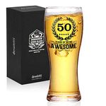 Onebttl 50th Birthday Gifts for Men or Him - 50 Years of Being Awesome - 15oz/450ml Beer Glass - 50 Years Old Birthday Pint Glass Gifts for Dad, Husband or Uncle