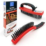 Wire Brush Twin Pack of Heavy Duty Steel Brush With Easy to Hold Plastic Handle, Wire Brushes for Cleaning Rust and Heavy Dirt