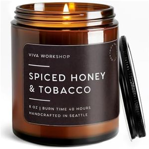 Spiced Honey & Tobacco Scented Candle for Home – Handcrafted in USA – Aroma Candle for Relaxing, Best Birthday Gift, Boyfriend Gift, Dad & Friend Gift – Natural Soy Wax Scented Candles for Women & Men