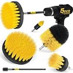 Holikme 5Pack Drill Brush Power Scrubber Cleaning Brush Extended Long Attachment Set All Purpose Scrub Brushes Kit for Grout, Floor, Tub, Shower, Tile, Bathroom and Kitchen Surface，Yellow