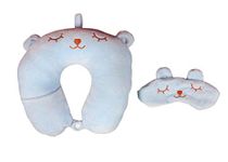 SKYLOFTS 100% Cotton Blue Neck Pillow for Boys Car, Train, Flight, Bus - Microfibre Travel Cushions with Sleeping Eye Mask- Kids
