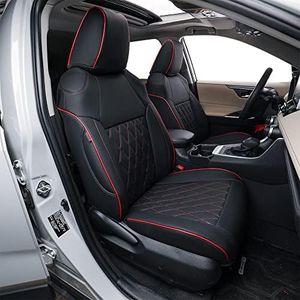 EKR Rav4 Seat Covers Custom Fit for Toyota Rav4 2021-2024 Prime SE,XSE & 2019-2025 Hybrid/PHEV SE,XSE, Leather Truck Seat Cover Full Set for SUV,Faux Leather(Black with Red Trim)