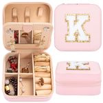 Travel Jewelry Box, Small Travel Jewelry Case with Mirror, Portable Jewelry Organizer Box for Women Girls Travel Essentials, Mini Jewellery Travel Case for Valentine's Bridesmaid Gifts (K)