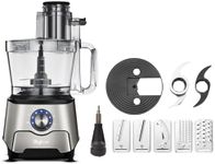 Magiccos 14-Cup French-Fry-Cutter Storage-Drawer Food-Processor - XL Bowl, Large Chute & Storage Drawer, Slicing & Shredding, Chopping & Mixing, For Cheese, Meat & Veggie Prep (Light Gray)