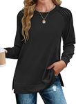 Zeagoo Plus Size Cute Tunic Tops Raglan Roundneck Blouse Fall Fashion for Women 2024 Trendy Basic Long Sleeve Shirts Black