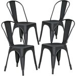 H JINHUI Set of 4 Stackable Dining Chairs, Industrial Vintage Metal Kitchen Chairs with Backrest, Dining Room Kitchen Chairs for Outdoor and Indoor Bistro Restaurant Wedding (Black, Iron Seat)