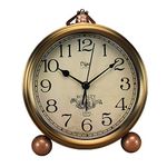 Saytay Classic Retro Clock, Golden Table Table Desk Alarm Clock European Style Vintage Silent Desk Alarm Clock Non Ticking Quartz Movement Battery Operated, HD Glass Lens, Easy to Read (SZ1)