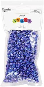 Essentials By Leisure Arts Pony Bead 6Mm X 9Mm Aurora Borealis Blue Opaque Plastic Pony Beads Bulk 750 Pieces for Arts, Crafts, Bracelet, Necklace, Jewelry Making, Earring, Hair Braiding