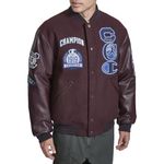 Champion Men's Mixed Media Letterman Varsity Patch Bomber, Wine, Small