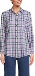 Lands' End Womens Flannel Boyfriend Long Sleeve Shirt Blushed Lilac Plaid Regular Medium