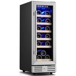 Kalamera 12 inch Wine Cooler Refrigerator 18 Bottle Built-in or Freestanding with Stainless Steel & Double-Layer Tempered Glass Door and Temperature Memory Function Mini Fridge