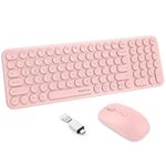 2.4GHz USB Wireless Keyboard and Mouse Ultra-Thin Cordless Compact-Sized Silent Retro Computer Keyboard Mouse Combo Mobifice for PC Computer/Laptop/Windows/Mac/Tablets(Peach Pink)
