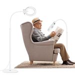 NZQXJXZ 2-in-1 Magnifying Glass with Light and Stand, 5X & 10X Magnifying Lamp with 36 Adjustable Brightness LEDs, Flexible Gooseneck Floor Standing Magnifying Lamp for Close Work, Craft, Reading