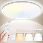 Yexati Bathroom Light 24W 3200LM 30cm Dimmable with Remote Control 6500K-3000K, IP54 LED Bathroom Light Ultra Thin Flush Ceiling Light Round for Kitchen Toilet Porch Bedroom Utility Room White