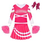 Econbitiry World Book Day Costume for Girls Cheerleader Outfit Dresses with Poms Poms Cheerleader Costume for Girls Pink Dress for 3-10 Years