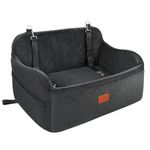 Lealchum Large Dog Car Seat,Memory Foam Cushion Car Seat for 2 Small Dogs,Comfy Car Dog Bed with Side Pocket and 3 Clip-On Safety Leashes,Easy to Install Car Seat for Dogs(Black, Large)