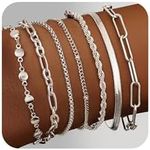 Thunaraz Gold Bracelets for Women Waterproof,14K Gold Plated/Silver Link Bracelet Sets Stackable Figaro Paperclip Gold Womens Chain Bracelet Dainty Layered Bracelets Pack for Women Ladies Silver