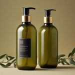 Forest Clay Premium Plastic Bottle with Golden Black Dispenser Pump for Shampoo Lotion Durable Refillable Containers for Liquid Soap, Oil -300 ml Pack of 2 (Oilve Green)