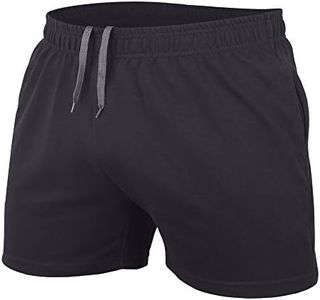 JEEING GEAR Men's Bodybuilding Workout Gym Shorts 5" Inseam Sports Cotton with Pocket Black Color Size 2XL