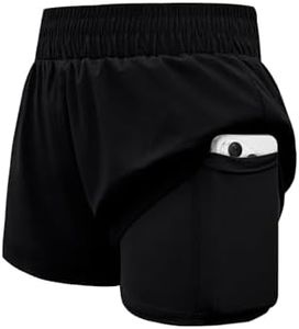 WIFFGO Girls Athletic Shorts Elastic High Waist 2 in 1 Shorts with Side Pockets Running Workout Sports for Teen Kids Black
